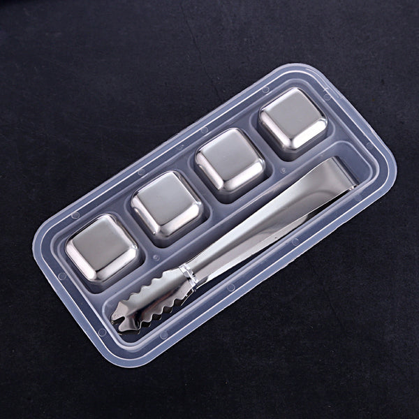 Stainless Steel Ice Cubes 4-Pack With Tongs - Perfect for chilling drinks without watering them down.