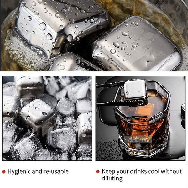 Stainless Steel Ice Cubes 4-Pack With Tongs - Perfect for chilling drinks without watering them down.