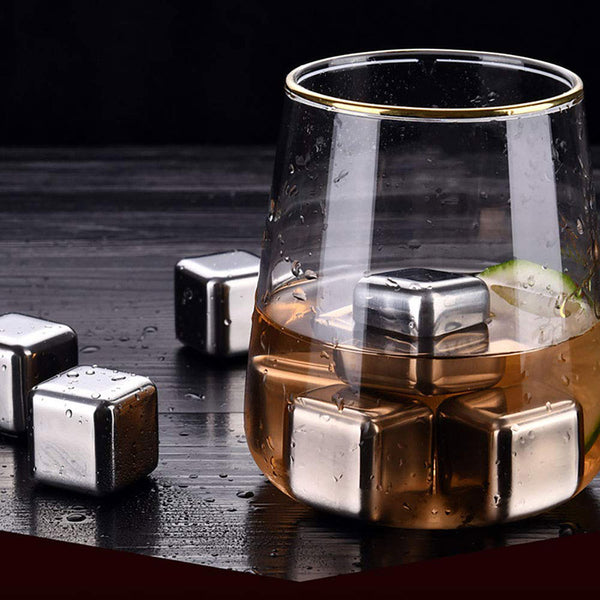 Stainless Steel Ice Cubes 4-Pack With Tongs - Perfect for chilling drinks without watering them down.