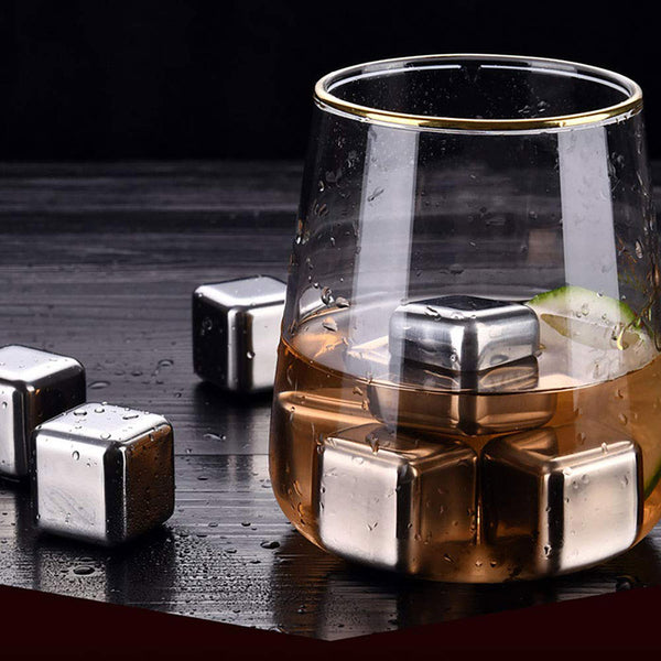 Stainless Steel Ice Cubes 4-Pack With Tongs - Perfect for chilling drinks without watering them down.