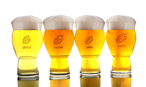 Four (4) Pack of Ultimate Pint Glasses - Printed & Etched in USA - 4 Individually Labeled with Unique Hops Beer Glass Gift Box Set